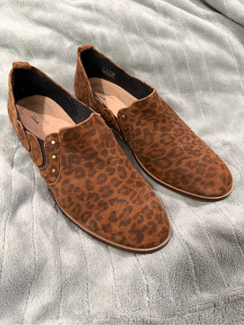 Clarks Leopard Print Suede Loafers - Brown/Tan - Picture 3 of 7